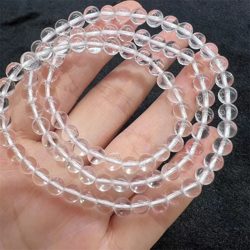 6MM Natural Clear Quartz Triple Circle Bracelet Handmade Fortune Energy Bangle Mineral Woman Amulet Jewelry Gift