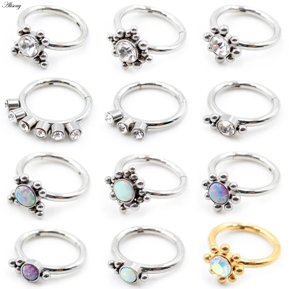 1 Piece Stainless Steel Opal Zircon Women Nose Ring Daith Piercing Jewelry Ear Hoop Tragus Clicker Cartilage Helix Earrings