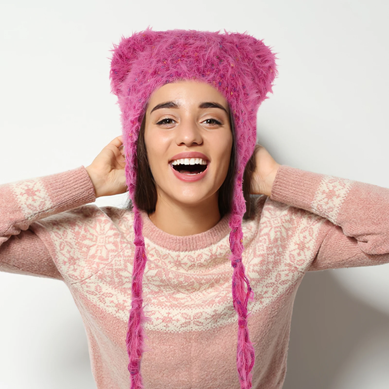 

Dopamine Color Dot Wool Hat for Women Warm Fleece Lined Acrylic Beanie Winter Head Protector Lightweight Comfortable Fits Most