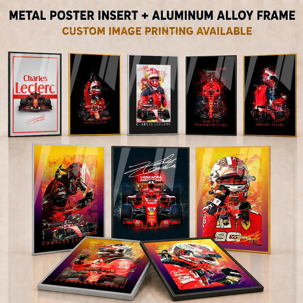Charles Leclerc Framed Metal Print Customized Bold Motorsport Legend Illustration Wall Art For Game Room Speed Enthusiast Gift
