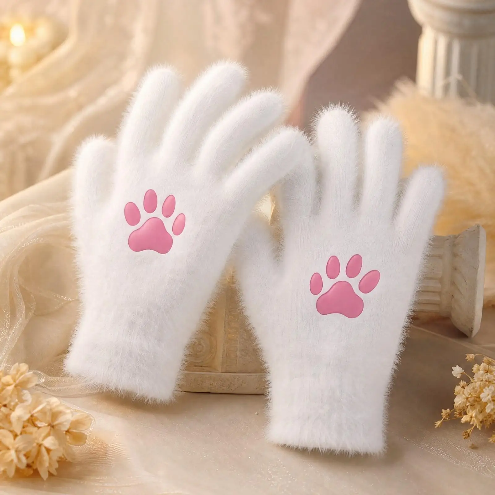 Clawed-Animal Cosplay Glove Soft Costume Glove with Extended Wrist Cuff Furry Five-Finger Cosplay Paw Gloves for Cosplayers,