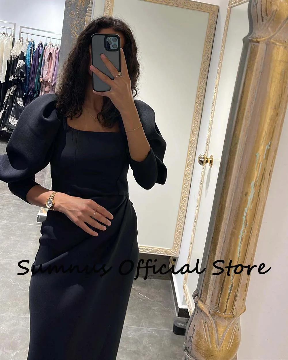 Sumnus Royal Blue Mermaid Evening Dresses Front Split Square Neck Half Sleeve Party Dress Floor Length Elegant Formal Gowns