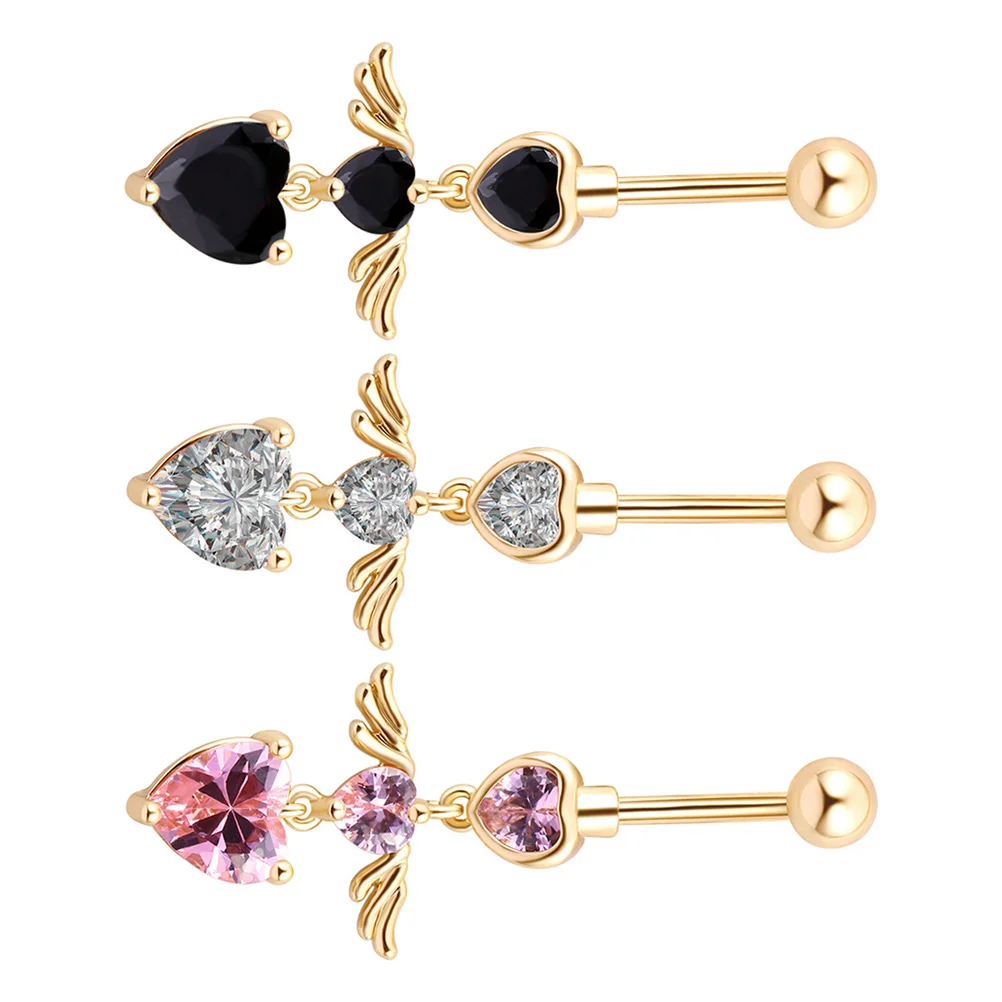 

3Pcs Heart Shape Navel Rings Stylish Belly Button Piercing Jewelry Stainless Steel Body Jewelry for Women Belly Button Ring