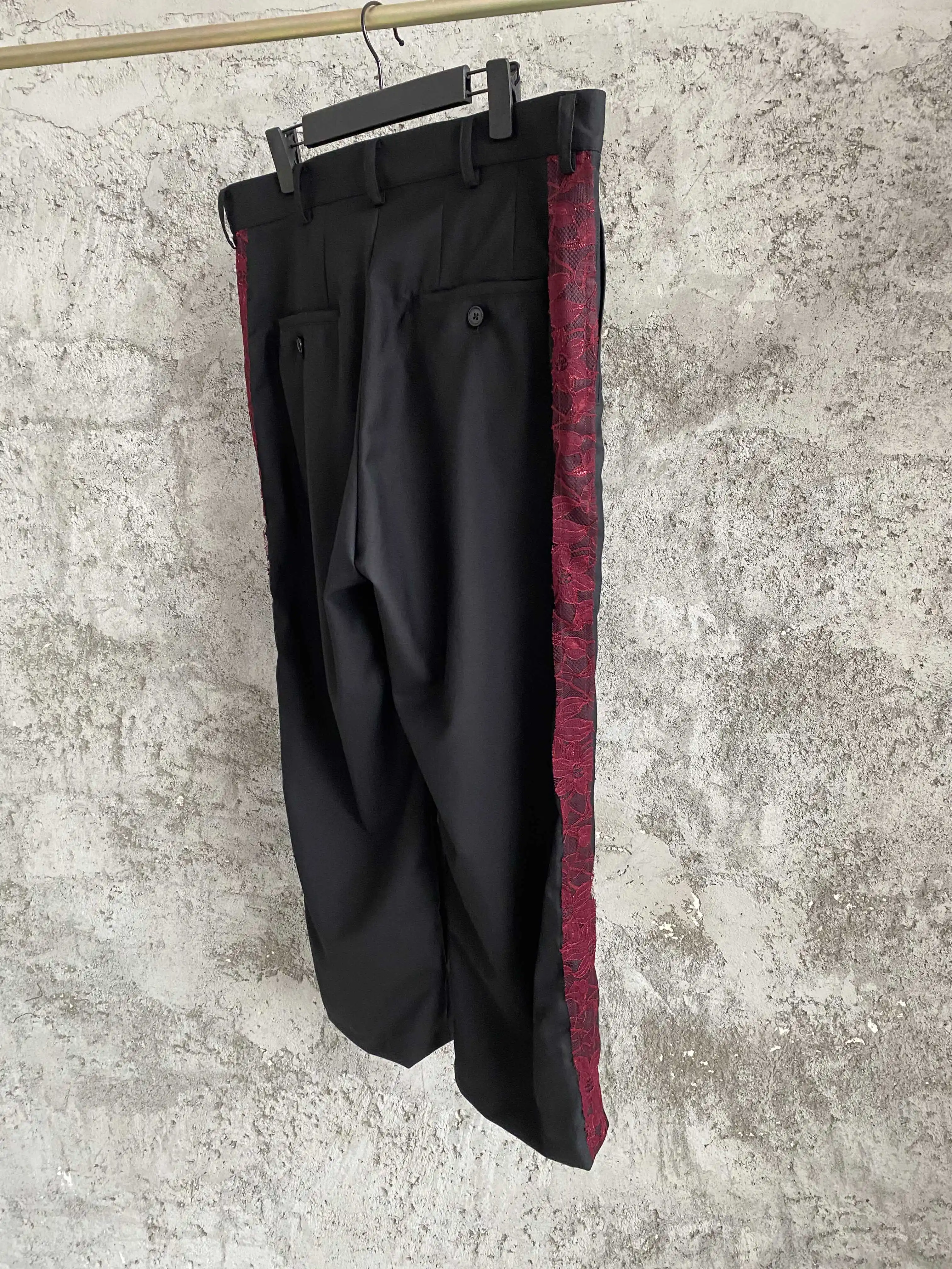 TOP-YAMAMOTO vertical striped casual pants with pleated design, loose straight-leg pants, stylish long wool pants