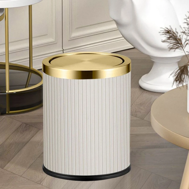 Leather Trash Can for Bathroom, Elegant Garbage Bin, House Container, Recycling Botes, Cleaning Tools, Metal Gold, 15L