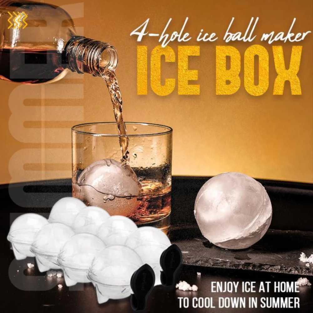 1pc PP Ice Ball Mold 4-Ball Ice Box Cube Maker Molds Easy Remove Ice Trays Fade Resistant For Ice Candy Cake Pudding Choco Mold