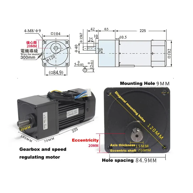 

400W 6RK400RGU-CF 220V AC Gear Reducer Motor Fixed Speed Motor 6GU3K-500K CW CCW with Capacitor 2.7RPM 4.5rpm 6.9rpm 9rpm