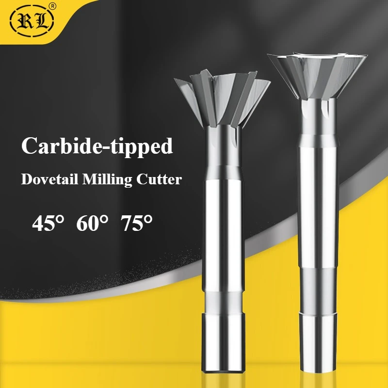 R L Carbide‑Tipped Dovetail Milling Cutter 45° 55° 60° 75° Welded Alloy Dovetail Groove End Mill Straight Shank CNC Milling Tool