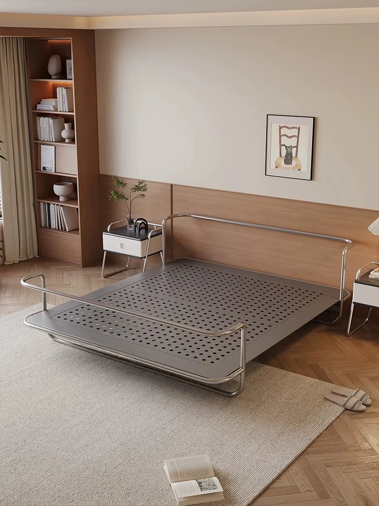 Stainless steel wrought iron bed, double, light luxury metal, medieval style, retro master bed