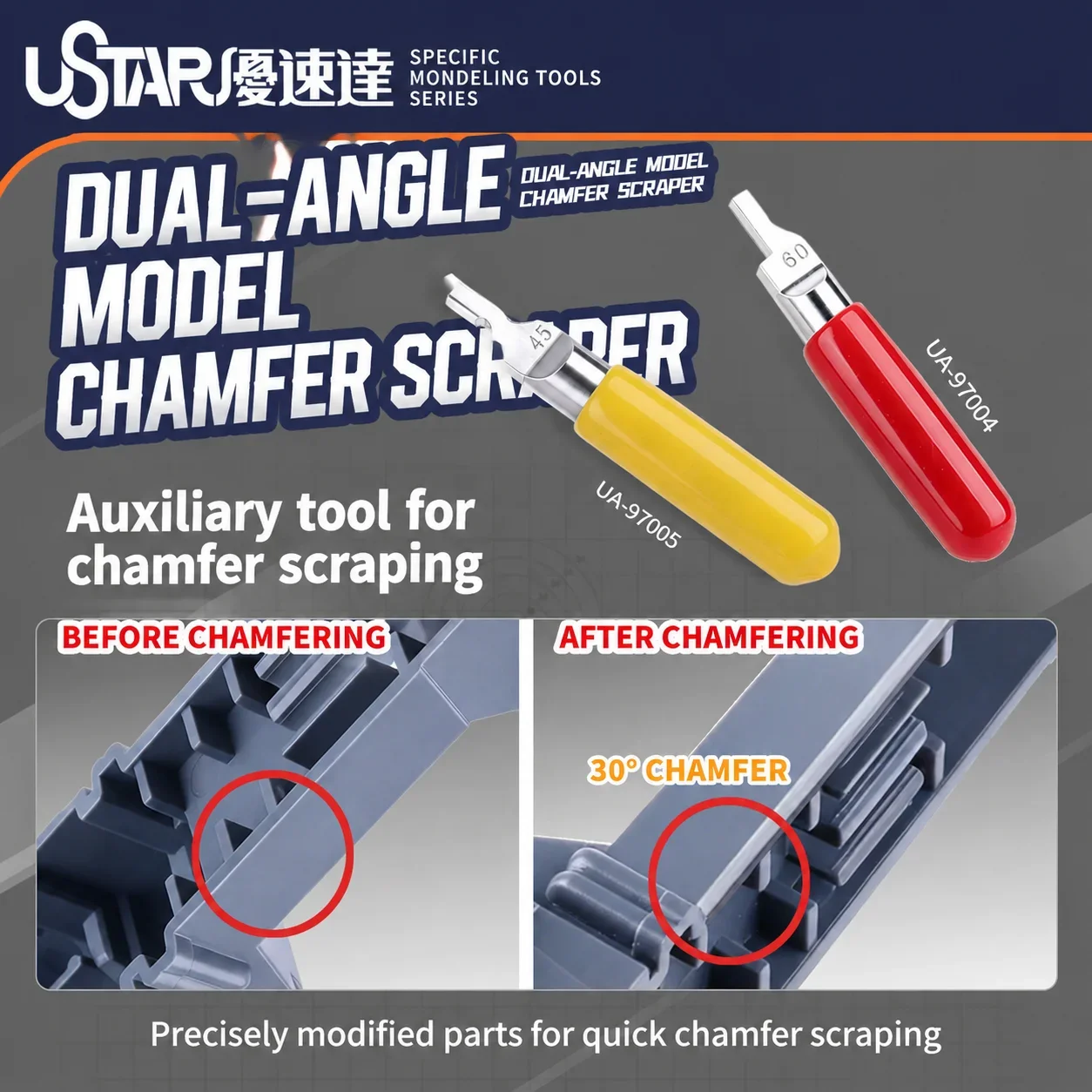 Ustar UA97004 UA97005 Dual-Angle Chamfer Scraper 30/45°60/90° Blades Scraping Tool for Gunpla  Model Edge Repair Mod Accessories