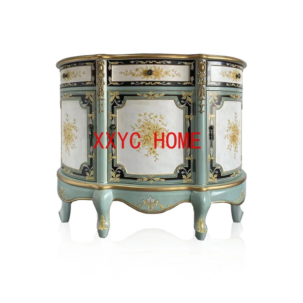 

European-Style Painted Light Luxury Solid Wood Entrance Hall Curio Cabinet Semicircle