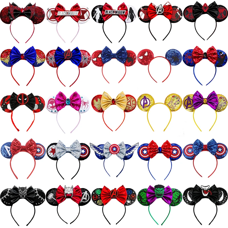 Disney Marvel Superhero Spider-Man Headband For Girl Black Widow Iron Man Hairband Kid Avengers Ears Hair Accessories Women Gift