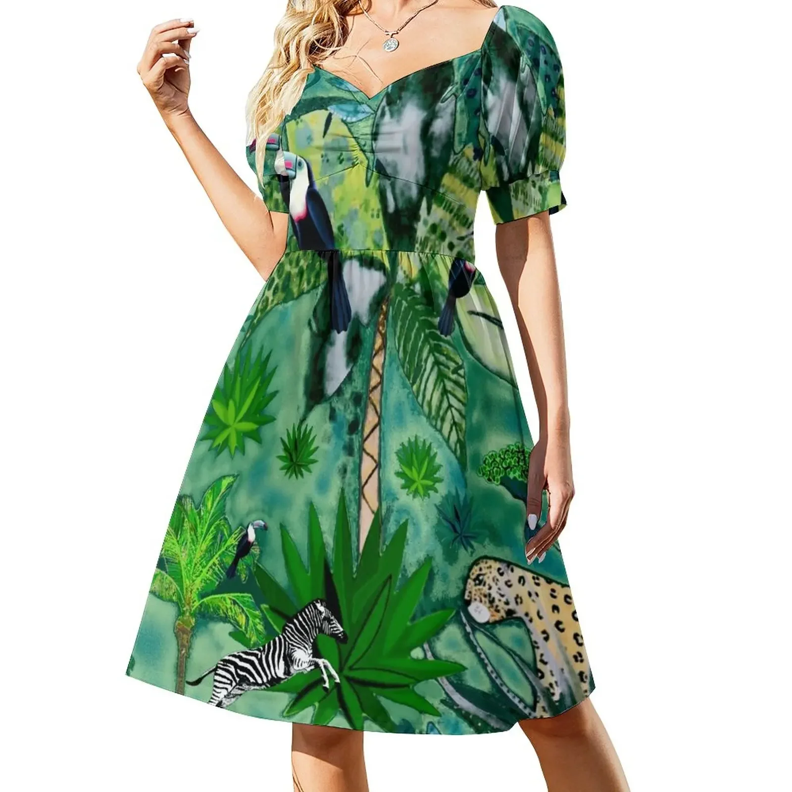 

Jungle Green Short-Sleeved Dress beach outfits for women summer dresses ladies 2025 Women's summer skirt
