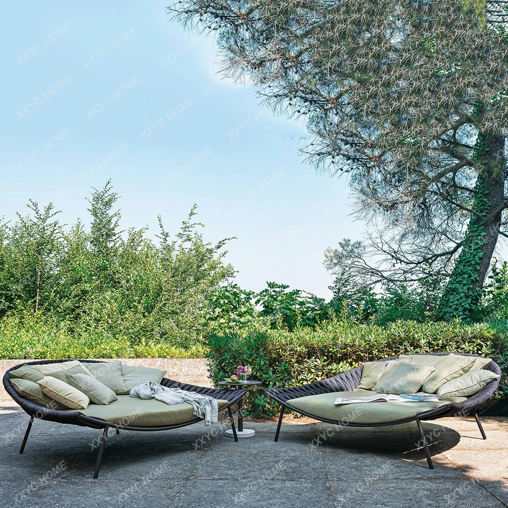 

Большой раскладной диван-кровать для балкона и сада, популярный у блогеров, из ротанга, для отелей, у бассейна, для двора, уличный, круглая кровать-стол комбинированная