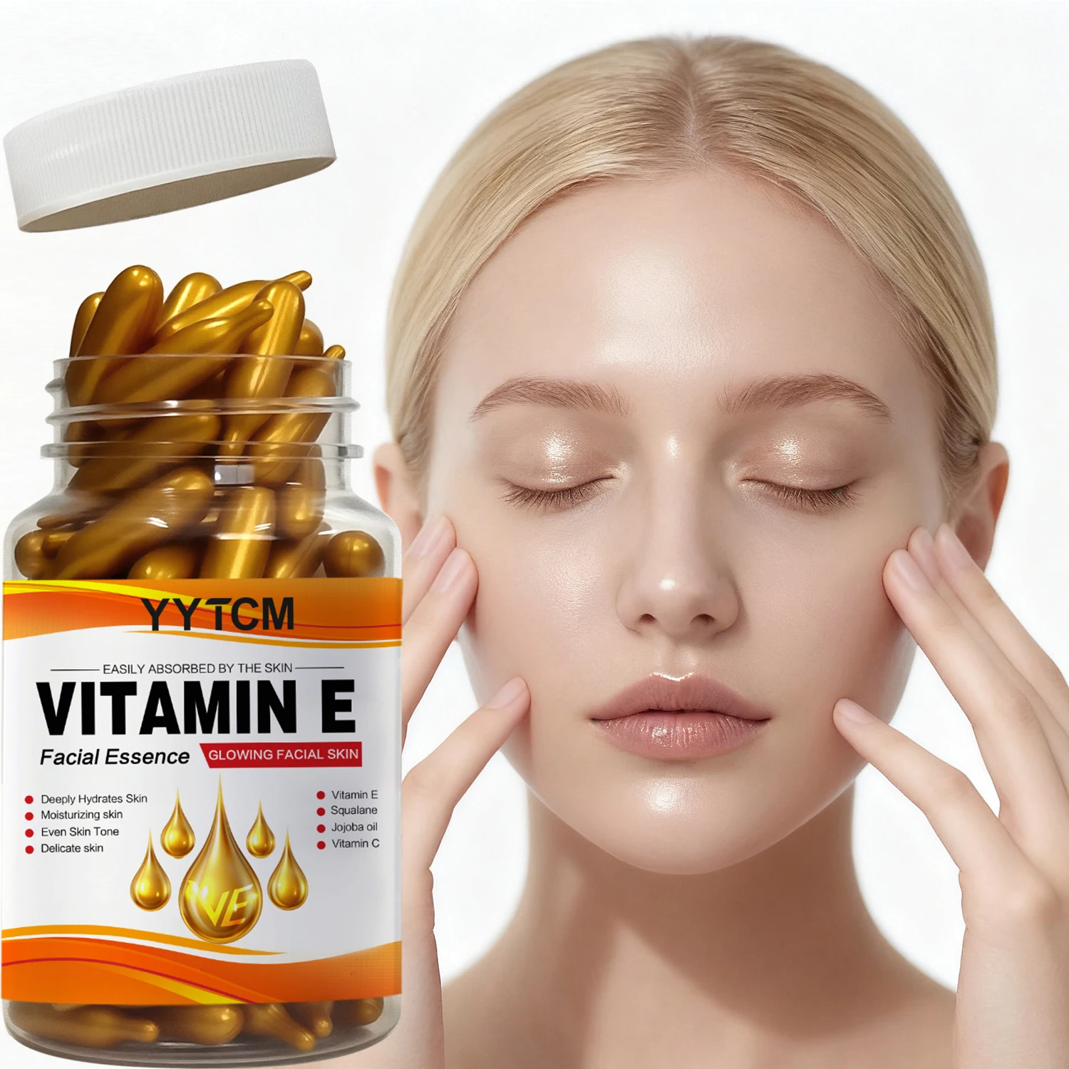 Vitamin E Deep Moisturizing Capsule Essence, Hydrates and Smooths Skin, Contains Plant-Based Squalane, Vitamin C, Deep Hydration and Brightening Skin Essence, 18 Capsules/30 Capsules/48 Capsules/60 Capsules/90 Capsules/120 Capsules/180 Capsules