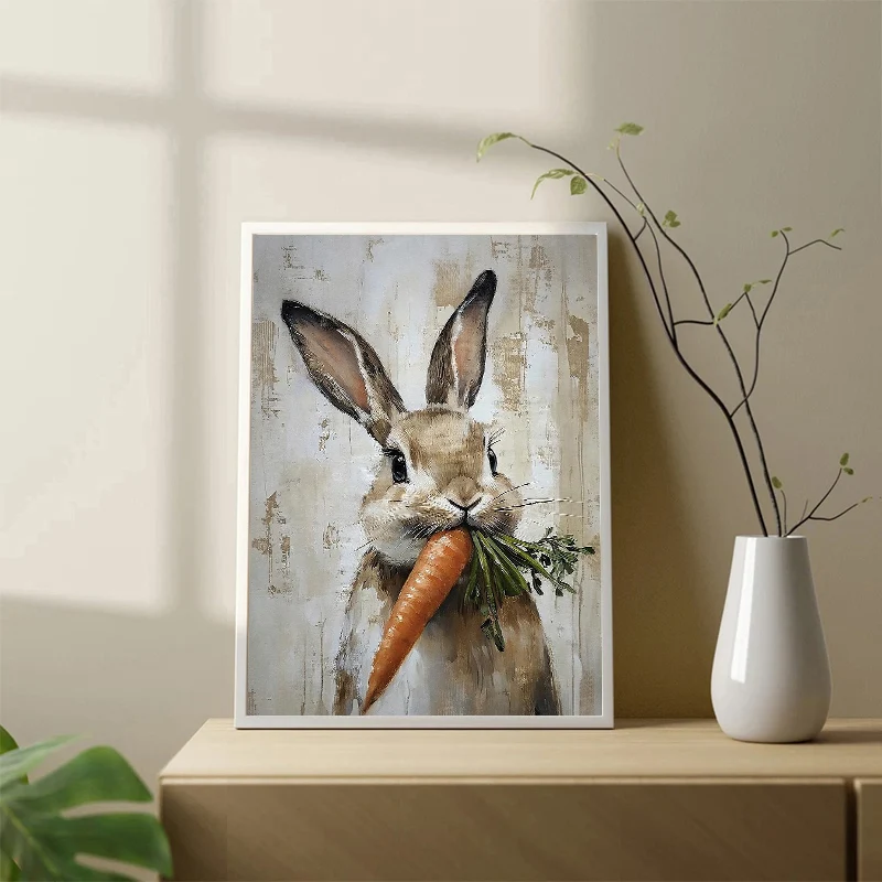 1pc frameless Canvas Painting Boho Rabbit Bunny Vintage Poster Rustic Hare Cottagecore Print Canvas Painting Animal Wall Art Pic