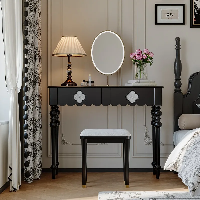 

black wood makeup table elegant interior vintage French Dressing table luxury aesthetic tocador para maquillaje home furniture