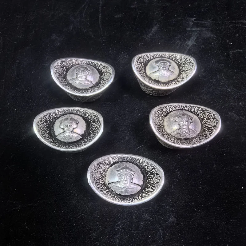 Miscellaneous Antique Graded Gold Ingot Qing Dynasty Five Brothers Double Dragon Ingot Pure Copper Silver Plated Ingot Craft Ant