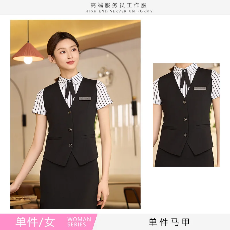 ホテルレストランウェイター作業服ユニセックス夏半袖シャツセットバーウエスタンレストランコーヒー作業服