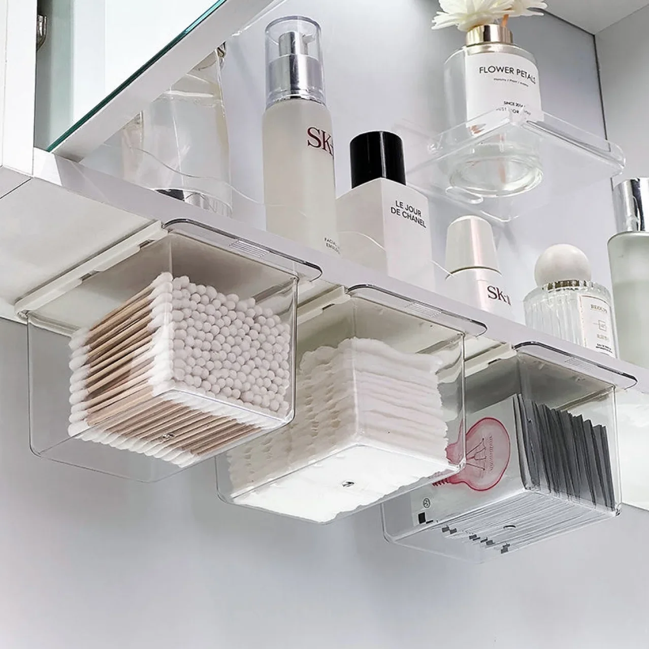 الحمام الشفاف القطن عصا ماكياج القطن الحمام سحب التدريجي درج تخزين نمط صندوق تخزين تحت خزانة المرآة #1