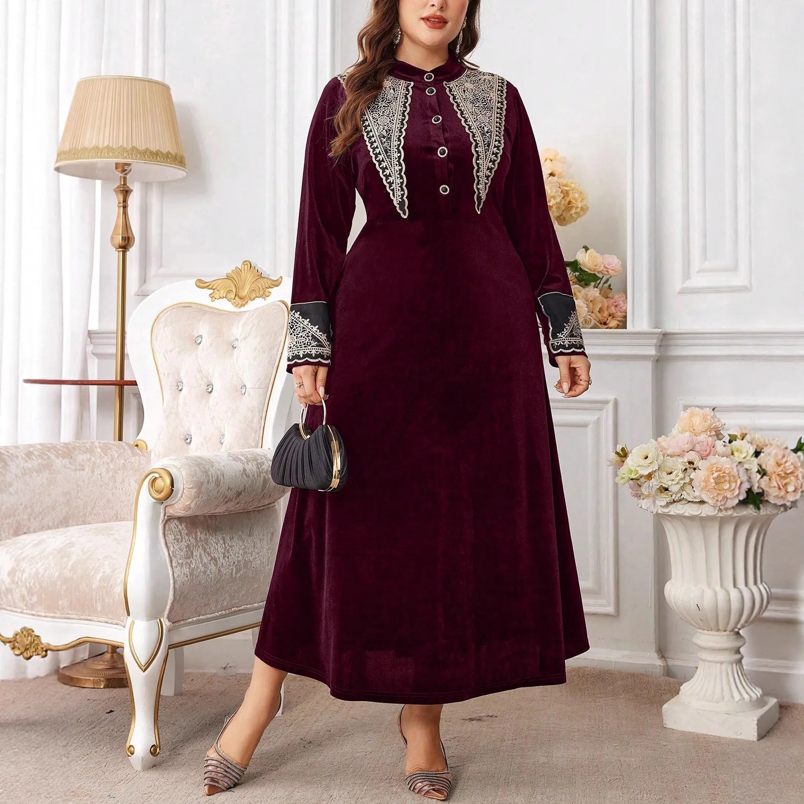 

SuperAen Oversize Velvet Design Fashion Embroidered Dress for Women Spring and Autumn 2026 New A-line Long Dress