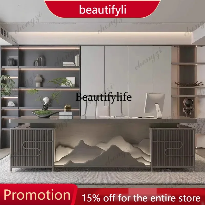 01A Office Desk Hutch Modern Lamp Executive Standing Table Study Drawers Writing Mesa Para Computador Home Office