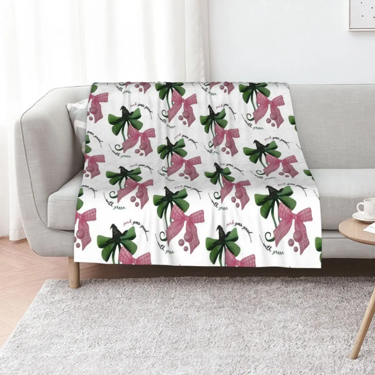 

Pink Goes Good With Green - Wicked Throw Blanket Camping Heavy valentine gift ideas Cute Plaid Blankets