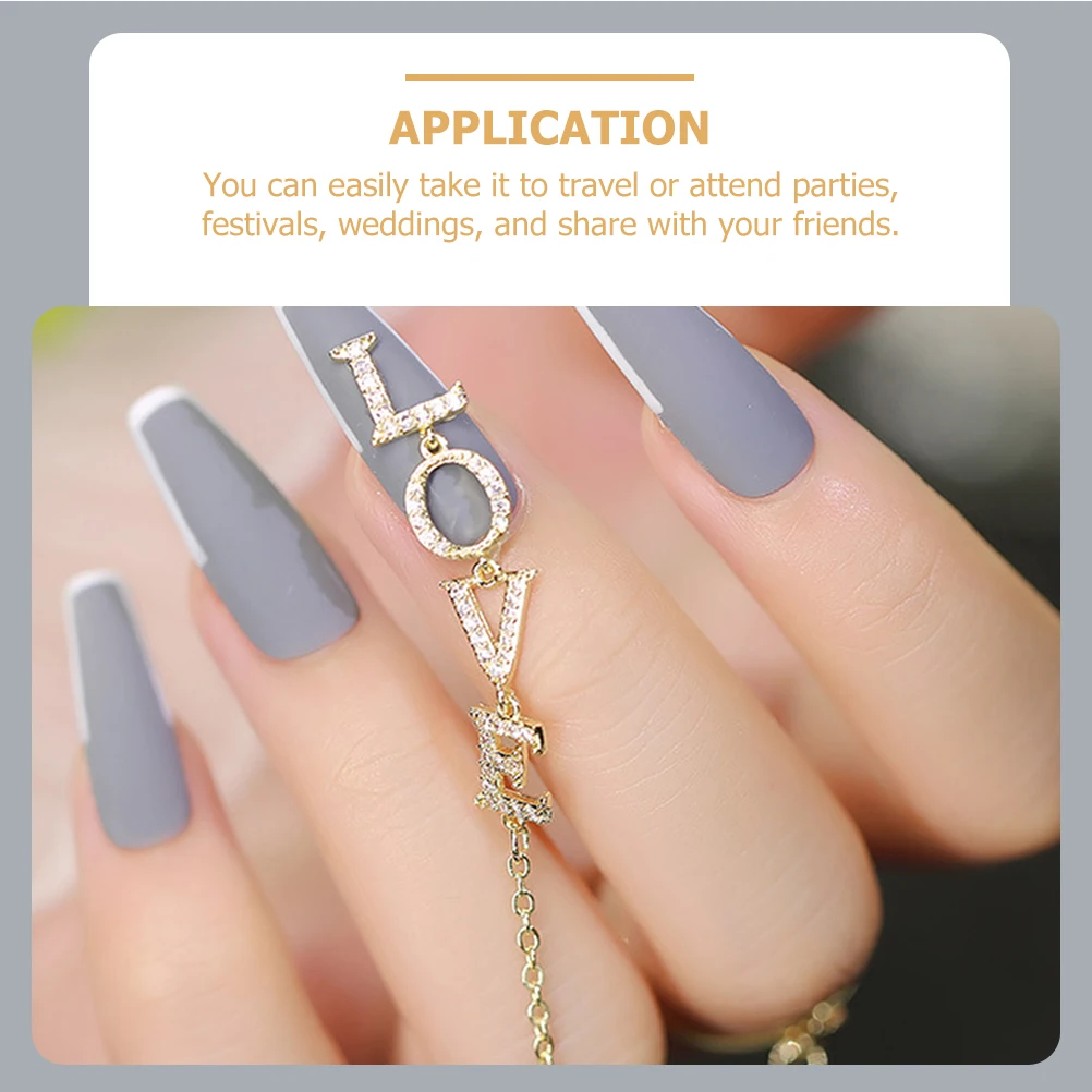 

Nail Charms Decor Manicures Chain With Ring Nail Art Accessories For Women Girls Festival Wedding Party Decoration