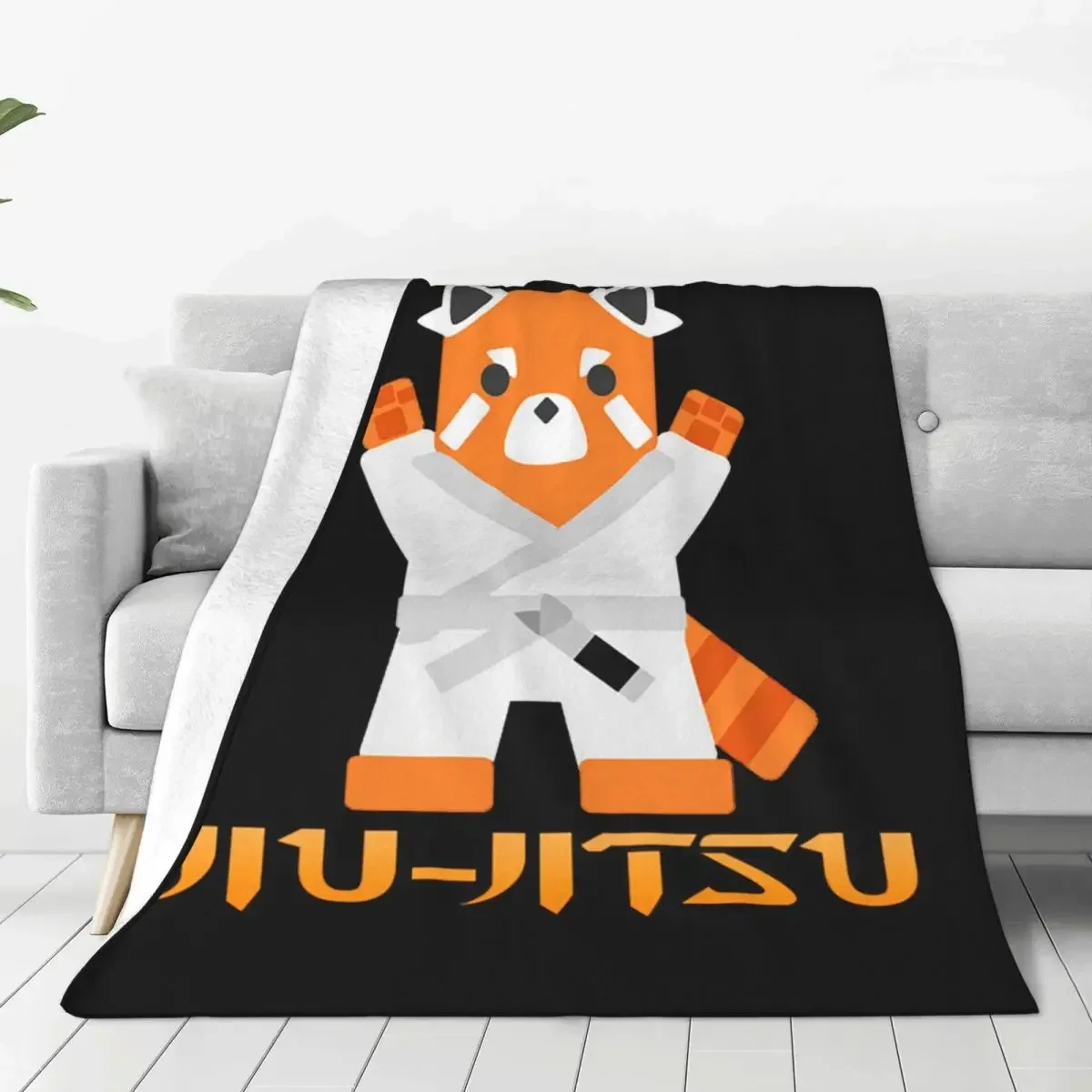 Jiu Jitsu-Couverture personnalisée en laine douce et chaude, chat rouge, ceinture blanche, jeté de lit, canapé