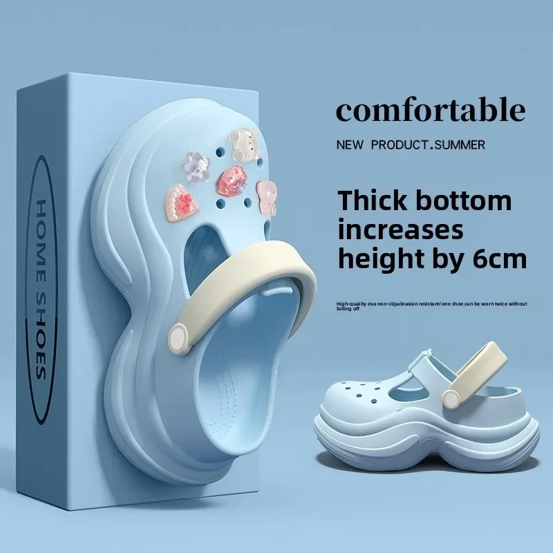 

Thick soled small waist hole shoes for women 2025 new summer travel outfit EVA beach height increasing sandals