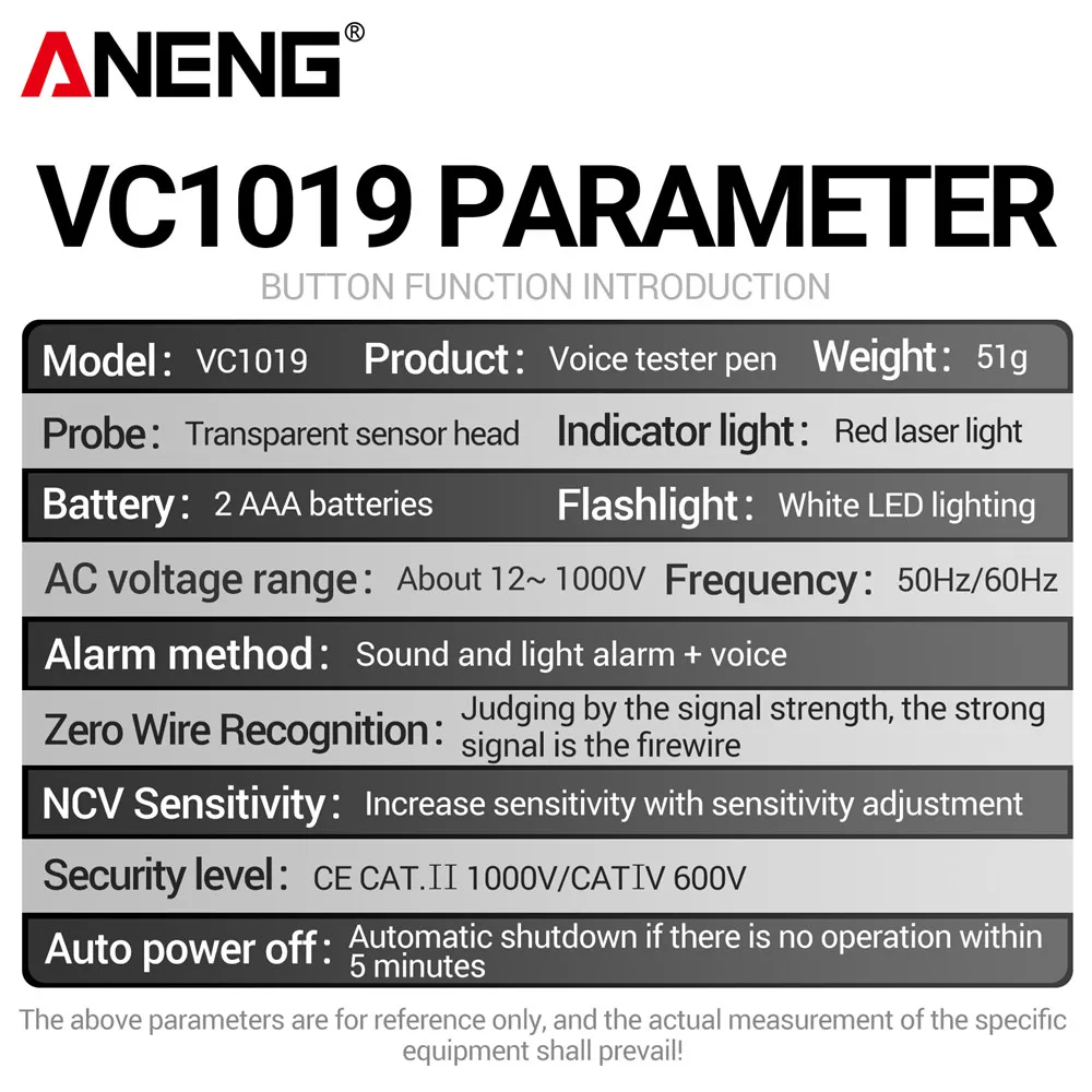 ANENG VC1019 Cercatore interruttore automatico con trasmissione vocale e sensore a infrarossi Tester di tensione di posizionamento Rilevatore di cavi elettrici