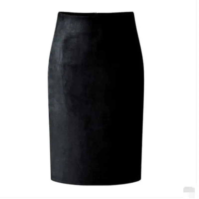 

Suede High Waist Pencil Skirt Women Slim Fit Midi Bodycon Office Skirt Spring Autumn Chunky Hem Professional Mid-Length Skirt