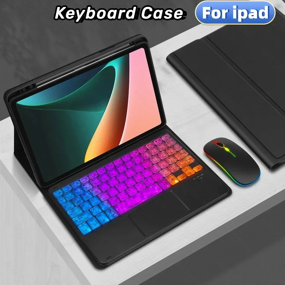 

For iPad Pro 11 Keyboard Case 7 8 9th 10.2 10th Air 4 5 10.9 Air 3 Pro 10.5 5th 6th 9.7 Rainbow Bluetooth mouse Keyboard Cover