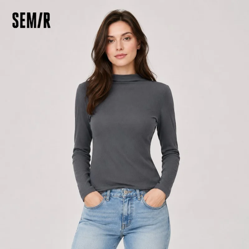 Semir Long Sleeve T-Shirt Women Moisture-Wicking Thermal Antibacterial 2024 New Winter Solid Color Tight Fleece Base Layer