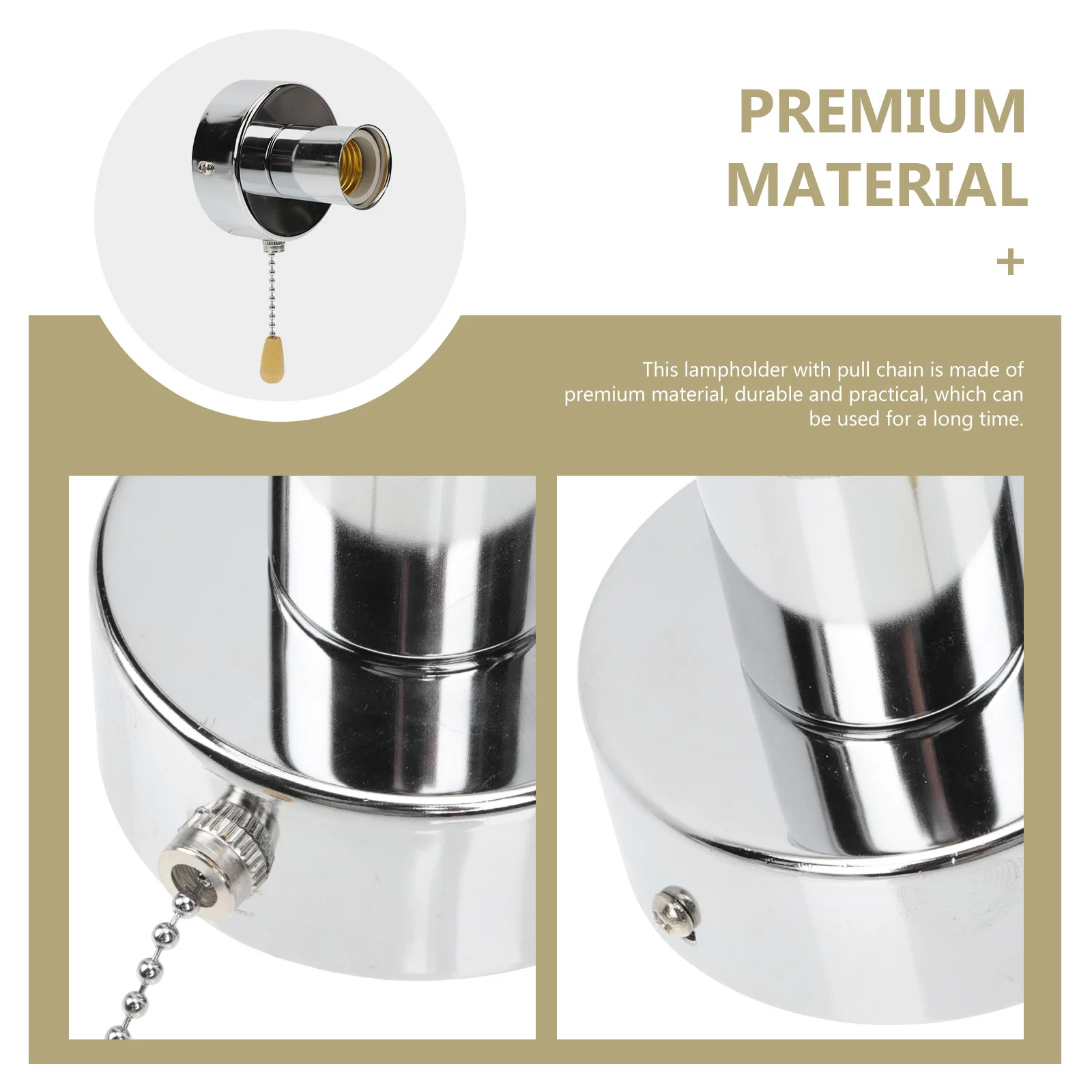 

1Set E27 Lampholder Pull Chain Stainless Steel Wall Ceiling Light Lamp Holder Bedside Fixture Replacement Part Pullswitch Base