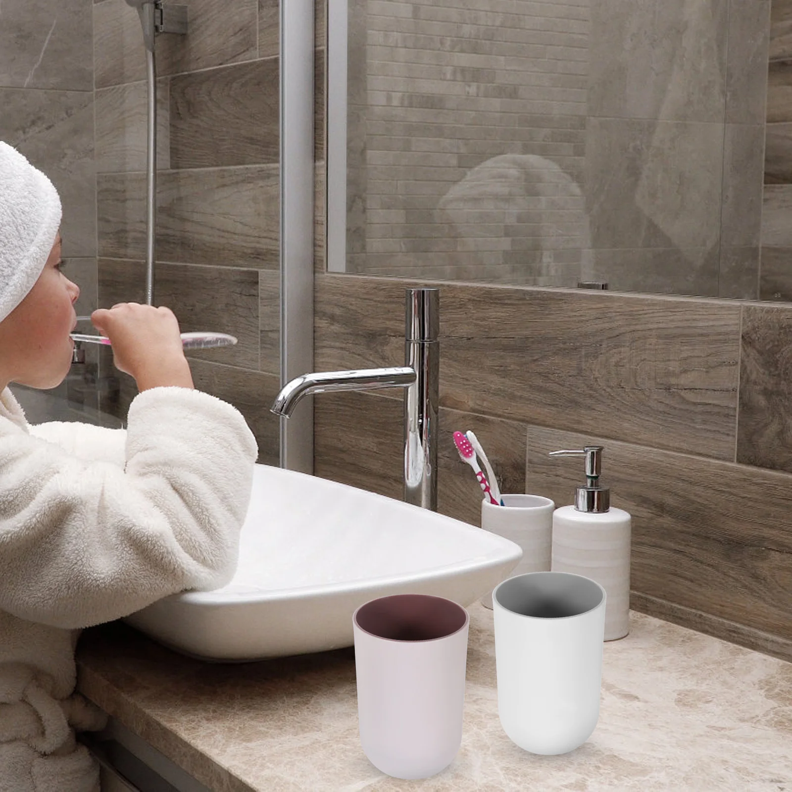 2 قطعة أكواب فرشاة الأسنان قابلة لإعادة الاستخدام الحمام بهلوان سعة كبيرة الفم غسل الكؤوس للمنزل أكواب الشرب متعددة الأغراض #3