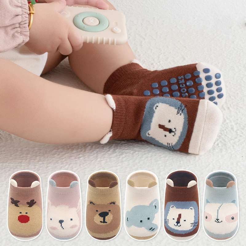 

Autumn Winter Baby Floor Socks Anti Slip Newborn Cotton Sock Cute Cartoon Animals Kids Stockings 0-3year Infant Warm Footwear