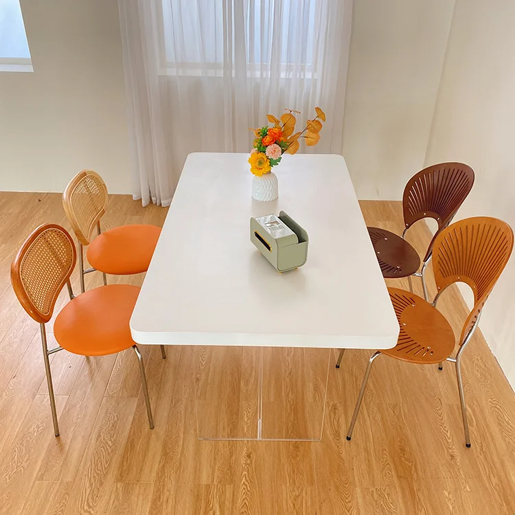 #Modern Luxury Acrylic Rock Plate Dining Table Pure White Rectangular Hanging Design for Kitchen or Hotel/Villa Use