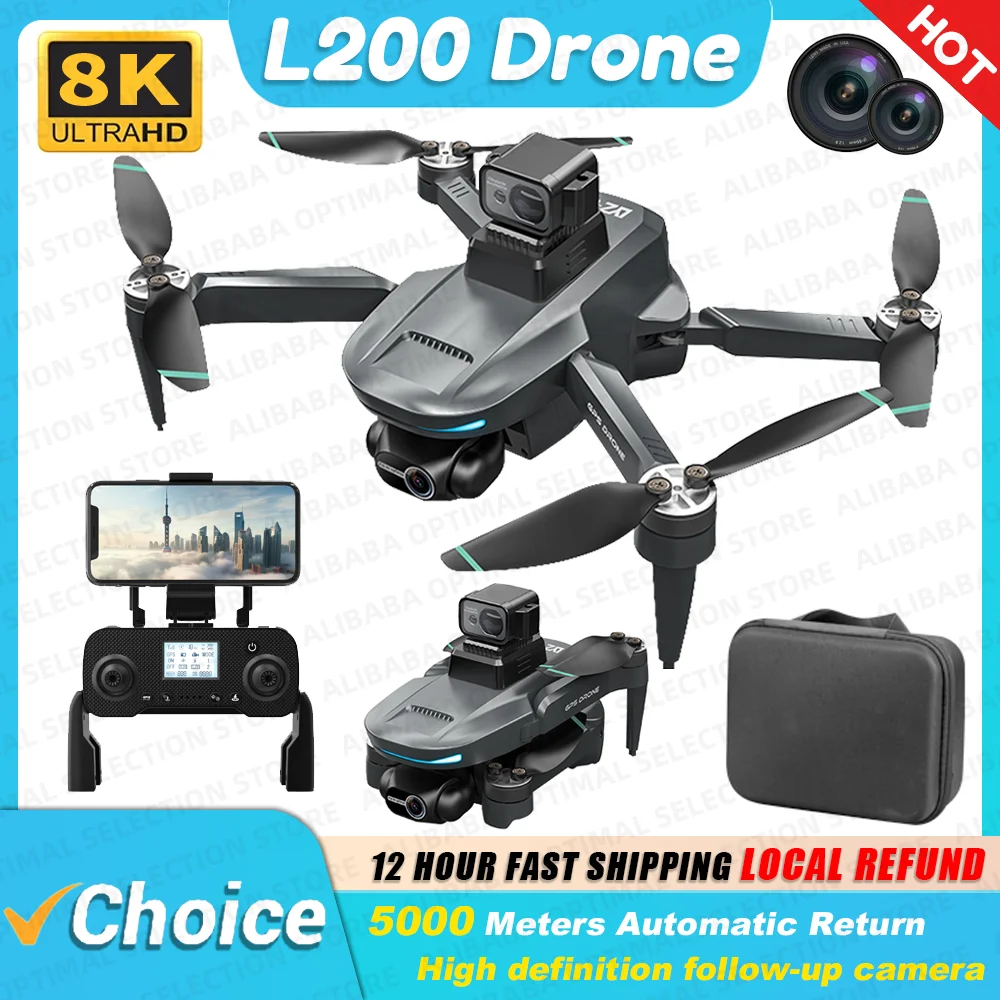 KBDFA L200 PRO MAX Drone GPS Brushless Motor 4K HD Profesional FPV Quadcopter 2-Axis Gimbal 360° Obstacle Avoidance RC Drone