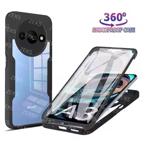 360 Full Body Clear Dual Layer Case For Xiaomi Redmi A3 A2 A1 13C 4G 12C 10C Note 13 12 11 Pro 5G Shockproof PC Hard Cover Coque