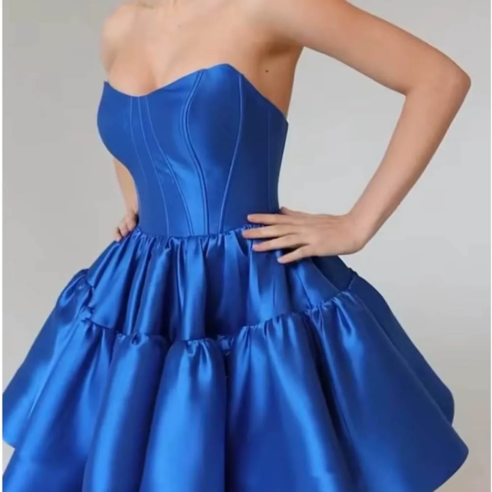 Customized Corset Satin Wedding Dress For Woman Bride Strapless Short Prom Dresses for Teens A Line Formal Bridal Gown