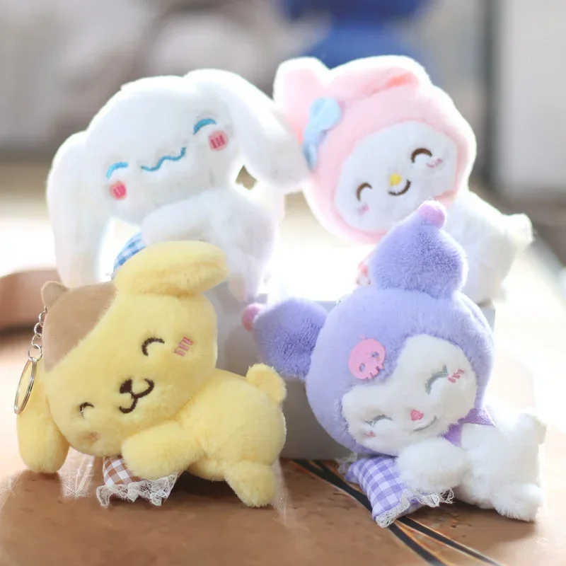 New Sanrio Cinnamoroll Keychain Kuromi Melody Keyring Children Plush Toys Pompom Purin Keychains Pendant Key Chain Women Gift