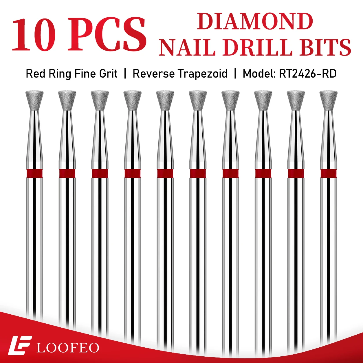 10PCS Diamond Nail Drill Bit Set Reverse Trapezoid 2.4/2.6/3/3.5/4/4.5mm Nail File Bit Sets for Nail Prep Nail Groove Cleaning