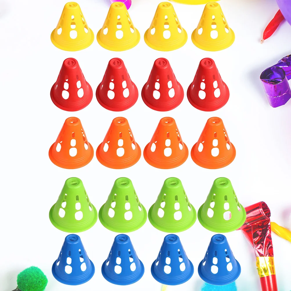 20pcs Plastic Roller Skating Cone Windproof Roadblock Training Traffic Road Cones (Assorted Color, Hollow Style)