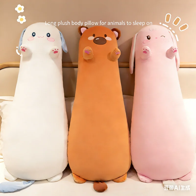 

125cm Kawaii Long Body Plush Pillow Bear/Rabbit/Dog Design Ideal Gift For Girl Girlfriend Sleep Lovers Home Sofa Bed Decoration
