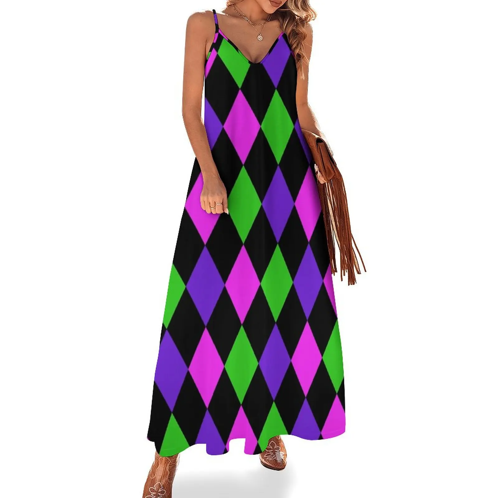 

Party Harlequin Sleeveless Long Dress long dress women women's fashion dresses evening dress ladies