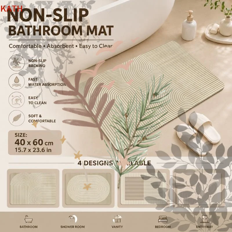 Non Slip Bath Mat - Beige gestreepte diatomiet badmat, snel drogend,