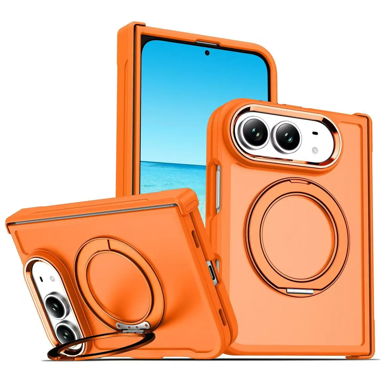 360 ° Rotating Metal Bracket Matte Hard PC Folding Phone Case for iPhone Duo for Magsafe Magnetic Bumper Cover