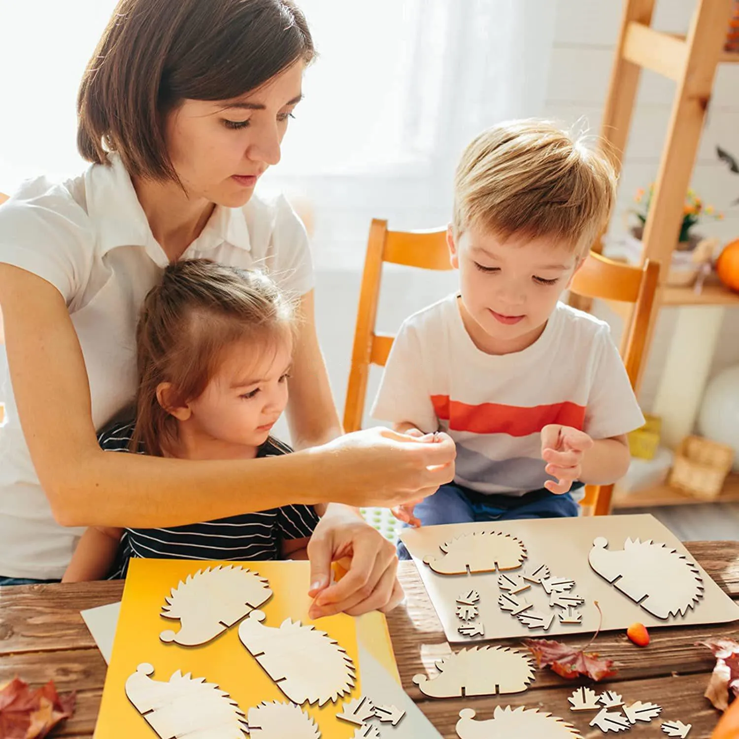 10 piezas de madera DIY creativo juego de fichas de madera de erizo, artesanías de decoración de animales de erizo sin terminar de madera, fiestas y vacaciones