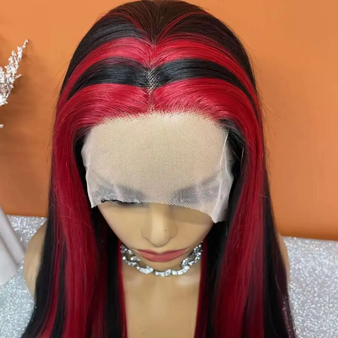 Drag Queen Synthetic Transparent Lace Front Wig Highlight Red Black Color Lace Wig Cosplay Wigs For Black Women